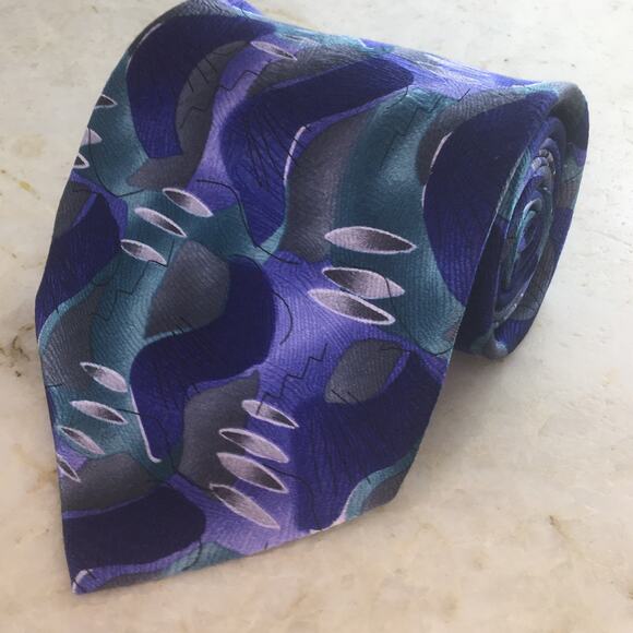 JERRY GARCIA BLUE ABSTRACT ALL SILK TIE - Picture 12 of 15